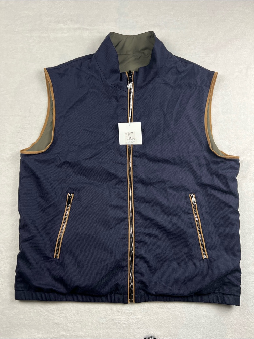 Khaki’s Reversible Vest 50R Loro Piana Cashmere Blend Full Zip NWT Men’s Italian